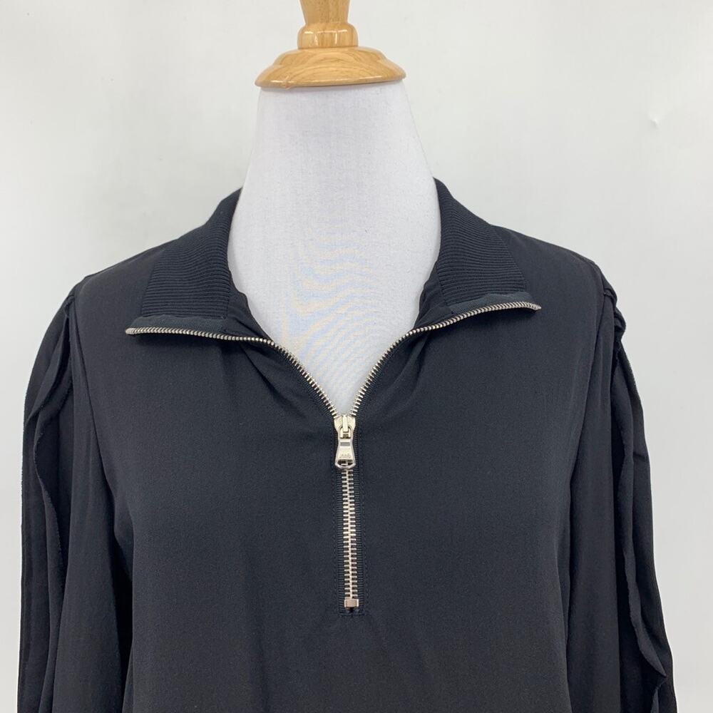 3.1 Phillip Lim Shirt Womens 4 Black Silk Ruffle Long Sleeve Quarter Zip Blouse - Picture 4 of 15